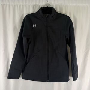 Under Armour Soft Shell Jacket Women's Small Black Full Zip Stowaway Hood Lined
